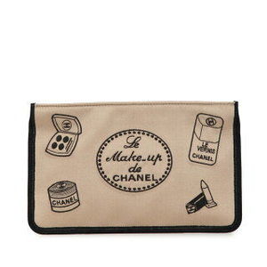 Chanel Cosmetic Pattern Pouch Beige Satin s